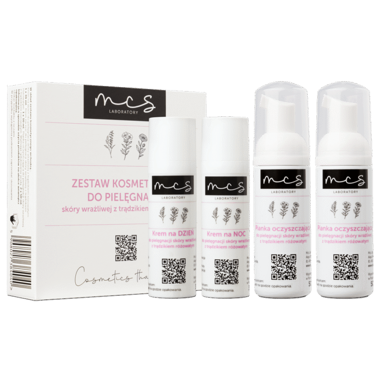 Zestaw kosmetyków do pielęgnacji skóry wrażliwej z trądzikiem różowatym